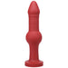 Red silicone anal toy with ribbed shaft, bulbous middle, and flared base for secure use.