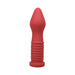 Red silicone Tantus Fist Trainer with ribbed shaft and tapered tip, designed for advanced personal use.