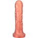 Copper-colored textured silicone adult toy with a wide base, standing upright on a white background.