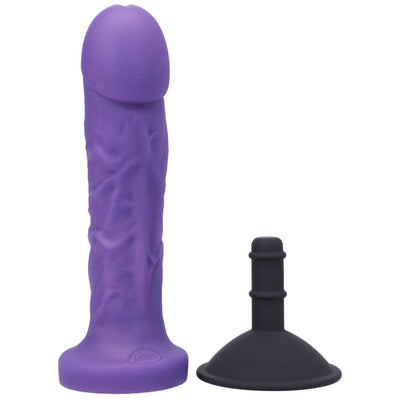Midnight purple textured silicone dildo with black detachable suction cup base by Tantus.