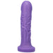 Midnight purple super soft silicone dildo with textured ridges and suction cup base.