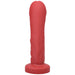 Red silicone realistic-shaped adult toy with a wide base, designed for versatile pleasure and fullness.