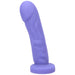 Purple silicone realistic-shaped adult toy with textured shaft and suction base for versatile use.