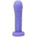 Purple silicone realistic-shaped adult toy with a wide base and textured shaft for versatile pleasure.