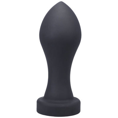 Large black silicone plug with a tapered tip and wide base, designed for advanced users.