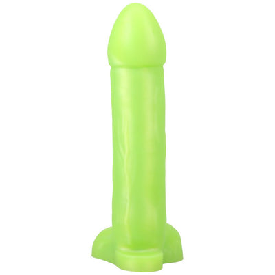 Bright green silicone dildo with a smooth, realistic shape and a sturdy base for secure use.