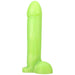 Bright green realistic silicone dildo with a sturdy base, designed for experienced users.