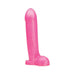 Pink realistic silicone dildo with a sturdy base, featuring detailed texture and a smooth finish.