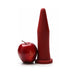 Crimson tapered silicone trainer next to a red apple for size comparison on a white background.
