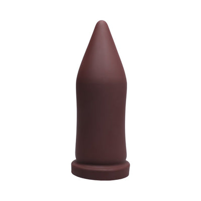 Large firm oxblood silicone trainer with tapered tip and wide base for gradual stretching and comfortable use.
