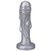 Silver 7-inch Tantus Magma fantasy dildo with unique textured drip design and firm silicone material.