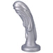 Silver Tantus Magma 7-inch fantasy dildo with textured, dripped design and flared base for harness compatibility.