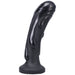 Black Tantus Magma fantasy dildo with textured molten drip design and a sturdy base for harness compatibility.