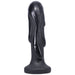 Black fantasy dildo with textured molten silicone design and wide base for secure, versatile use.