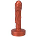 Copper-colored 5-inch firm silicone fantasy dildo with textured molten drip design and wide base.