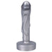 Silver 5-inch firm silicone fantasy dildo with textured molten drip design and wide base.