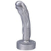 Silver textured 5-inch firm silicone fantasy dildo with wide base and molten drip design.