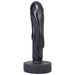 Compact black silicone dildo with textured drips and a sturdy base, designed for versatile intimate use.