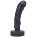 Compact black silicone dildo with textured drips and a flared base for versatile use and comfortable grip.