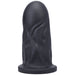 Black firm silicone dildo with a wide base and textured surface, 7-inch insertable length.