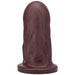 Large firm dildo in dark brown silicone with a wide base and subtle textured veins, branded Tantus Silicone.