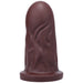 Tantus Mr. Universe Firm Dildo in dark brown silicone with a smooth rounded tip and textured surface.