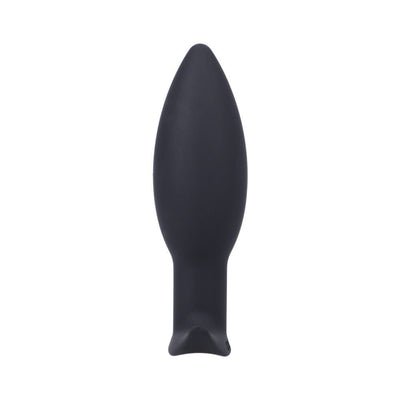 Black tapered silicone plug with a curved base designed for beginner comfort and safety.