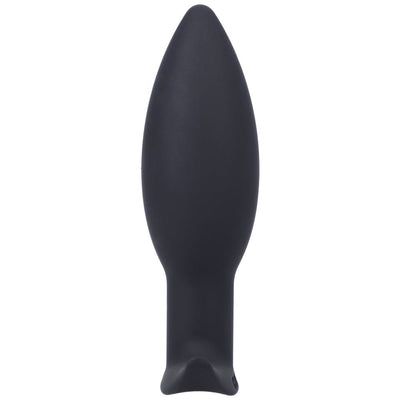 Black smooth silicone tapered plug with a curved base designed for comfortable beginner anal play.