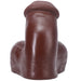 Realistic espresso-colored silicone packer with textured shaft and testicles, designed for comfort and durability.