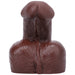 Realistic espresso-colored silicone packer with detailed texture and lifelike shape for comfortable everyday wear.
