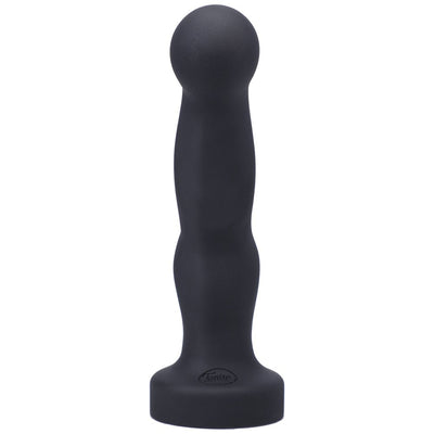 Black silicone prostate massager with a rounded tip and ergonomic base for easy grip and targeted stimulation.