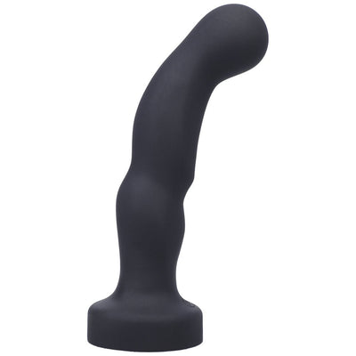 Black silicone prostate massager with ergonomic curved design and rounded tip for targeted stimulation.