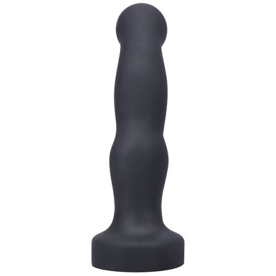 Black silicone prostate massager with curved shaft and rounded tip, designed for targeted stimulation and easy grip.