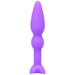 Purple silicone anal plug with tapered tip, slender neck, and flared base for comfortable and secure wear.
