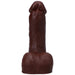 Dark brown realistic silicone packer with textured surface and rounded base, designed for discreet everyday wear.