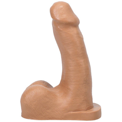 Realistic tan silicone packer with base and testicle detail, designed for use with O-ring harnesses.