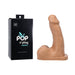 Tantus Pop 'n' Play Squirting Packer in tan with packaging box on white background.