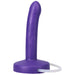Purple slim silicone squirting dildo with a flat base and attached clear tubing.