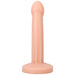 Smooth cream-colored silicone dildo with a rounded tip and flared base, designed for versatile use and easy cleaning.