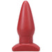 Crimson red smooth silicone anal plug with a tapered shape and wide base for comfort and safety.