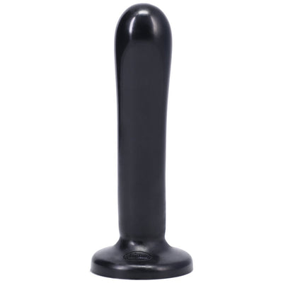 Black smooth silicone dildo with rounded tip and flared base, designed for beginner-friendly comfort and easy use.