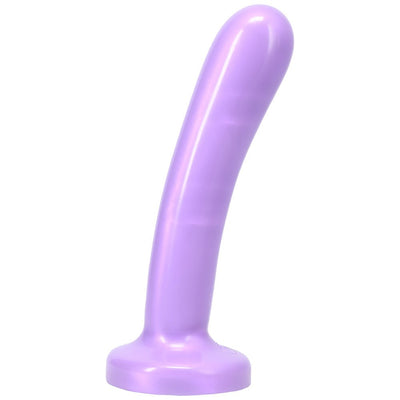 Smooth purple silicone dildo with a slight curve and flared base, designed for comfortable beginner use.