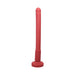Long flexible red silicone exploration tool with rounded tip and ribbed base on a flat suction cup stand.