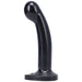 Medium-sized black silicone toy with a curved shape and flared base, designed for versatile harness compatibility.