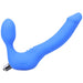 Blue silicone strapless slim design with curved shaft and bulb end, featuring a removable silver bullet vibrator.