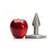 Silver Tantus Stud Plug displayed next to a red apple for size comparison on a white background.