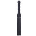 Black silicone paddle with four flexible tongues and a textured handle for versatile use.