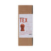 Tantus Tex plug in True Blood Red with product details on a white label over plain brown packaging box