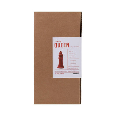 Tantus The Queen XL Collection in True Blood Red packaged in a simple brown box with product label.