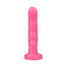 Pink wave-textured silicone adult toy with a flared base, designed for targeted internal stimulation.